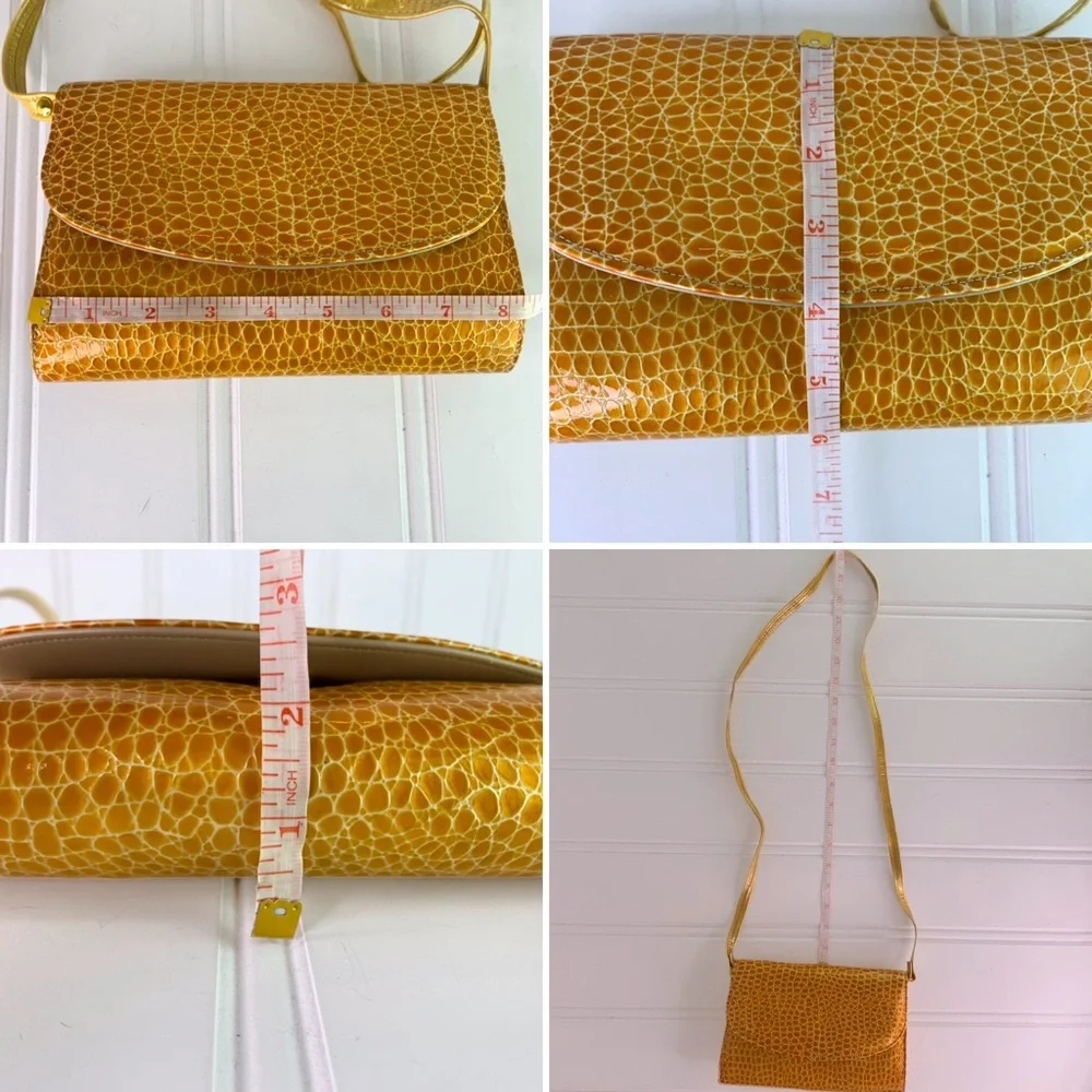 F.X LASALLE CROC YELLOW CROSSBODY CLUTCH SMALL BAG ANIMAL PRINT SHOULDER BAG - Picture 12 of 17